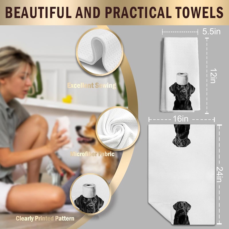 LUKIPOM Funny Black Labrador Retriever Hand Towels for Bathroom Decor Set of 2, Black Lab Gifts,Dog Mom Gifts, Dog Bathroom Decor, Funny Kitchen Towels, 16x24 Inches - Image 2